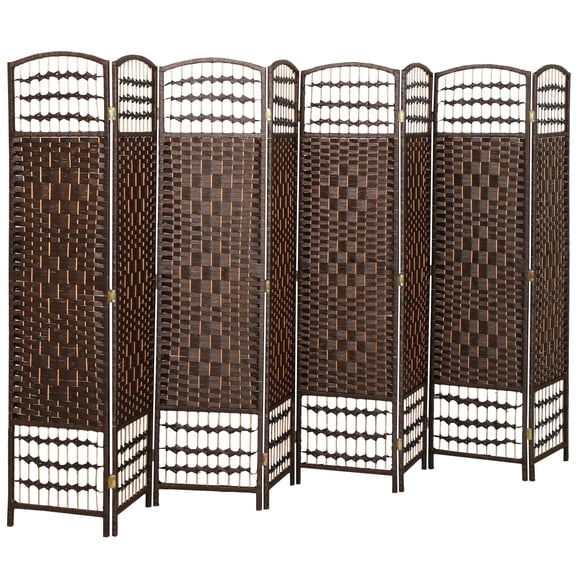 Brown Wave Fiber Privacy Screen - 8 Panel Folding Room Divider for Home & Office