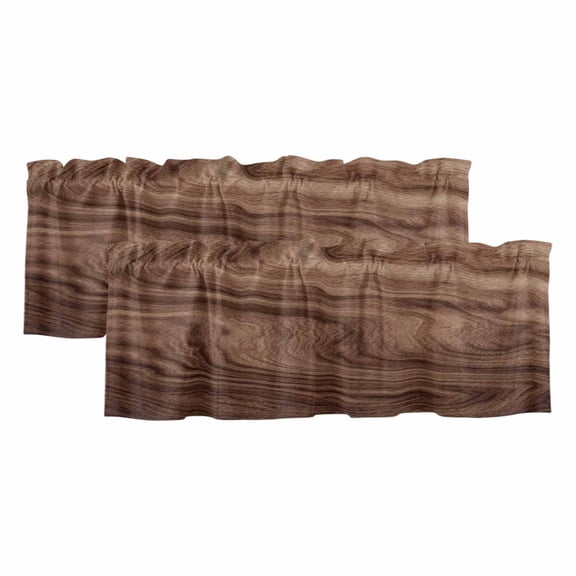 Brown Wave Wood Grain 2 Panels Kitchen Valance, Farmhouse Plants Annual Rings Texture Curtains Valances for Small Windows Rod Pocket Window Treatments for Living Room Bedroom 42" W x 12" L