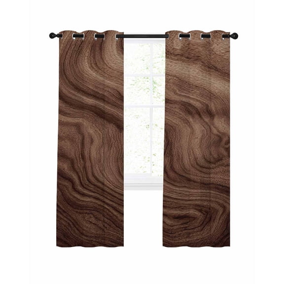 Brown Wave Wood Grain Blackout Curtains 96 Inch Length Farmhouse Plants Annual Rings Texture Thermal Insulated Window Curtain Window Drapes 2 Panels for Bedroom Living Room 52"Wx96"L