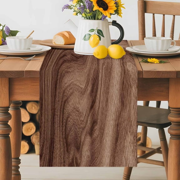 Brown Wave Wood Grain Dining Table Runner, Farmhouse Plants Annual Rings Texture Washable Table Runners Kitchen Coffee Table Center Decor for Home Party Holiday Wedding 18 x 72 Inches