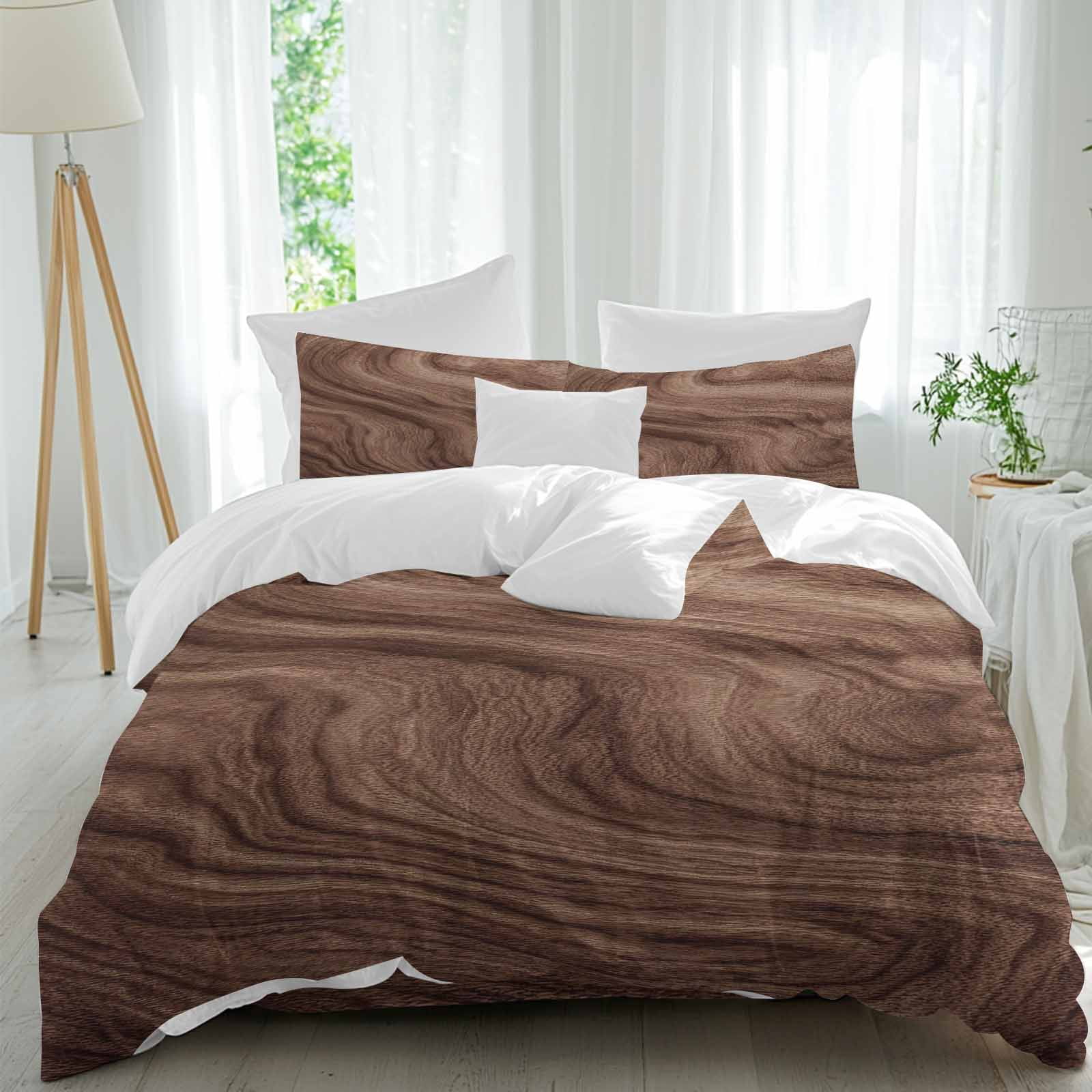 Brown Wave Wood Grain Duvet Cover Set Twin Size, Farmhouse Plants ...