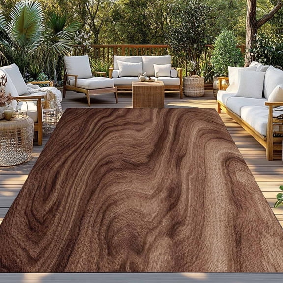 Brown Wave Wood Grain Indoor Outdoor Rugs 3x5 Ft, Farmhouse Plants Annual Rings Texture Outdoor Patio Rugs Mat Washable Outside Area Rugs Carpet for Porch Deck RV Camping Pool Balcony Backyard