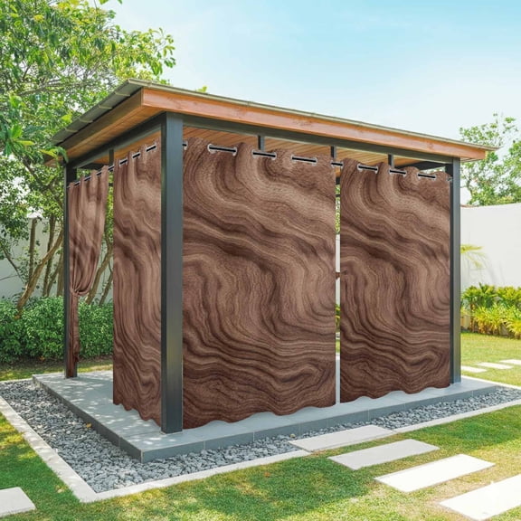 Brown Wave Wood Grain Outdoor Curtains for Patio, Farmhouse Plants Annual Rings Texture Waterproof Outside Curtains Privacy Blackout Curtain for Porch Pergola Cabana, 1 Panel 54W x 84L Inch