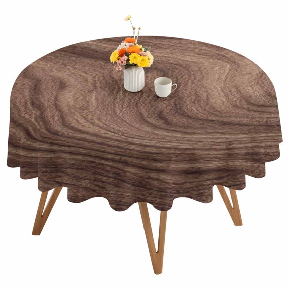 Brown Wave Wood Grain Round Tablecloth 60 inches Farmhouse Plants Annual Rings Texture Waterproof Oil-Proof Table Cloth Round Table Cover for Holiday Party Picnic Dinner Decor Indoor and Outdoor Use