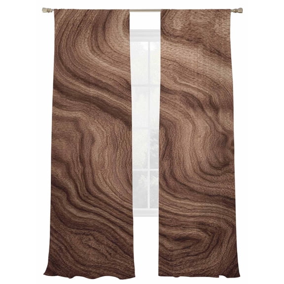 Brown Wave Wood Grain Sheer Curtains 2 Panels Set Farmhouse Plants Annual Rings Texture Sheer Window Curtains Light Filtering Rod Pocket Voile Drapes for Bedroom Living Room 52"X108"