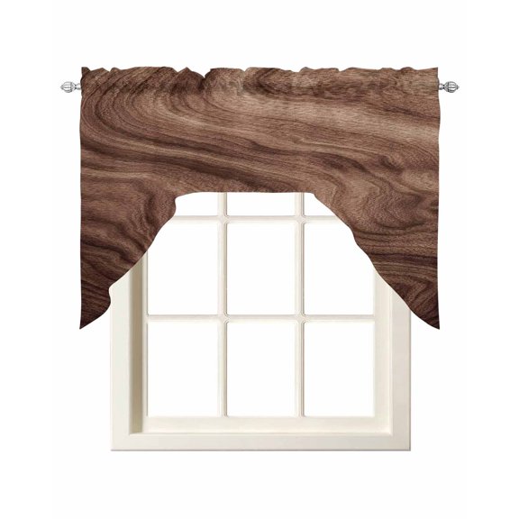Brown Wave Wood Grain Swag Valance for Window, Farmhouse Plants Annual Rings Texture Light Filtering Swag Curtain Rod Pocket Kitchen Curtain Valance for Bedroom