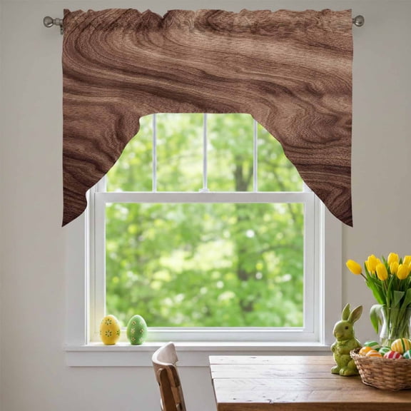 Brown Wave Wood Grain Swag Valances for Kitchen Window, Farmhouse Plants Annual Rings Texture Small Swag Valances Rod Pocket Curtain Drapes Window Treatment for Bedroom Bathroom, 56x36 Inch