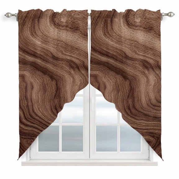 Brown Wave Wood Grain Swag Valances for Windows 2 Pack Farmhouse Plants Annual Rings Texture Swag Kitchen Curtains 63 Inches Long Rod Pocket Short Window Treatment for Kitchen Bathroom 36"x63"