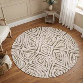 Brown Wavy Lines 3FT Round Area Rug Country Abstract Watercolor Geometric Patterns Small Round Rugs Non-Slip, Ultra-Thin Washable Rug Low Pile Circle Carpet for Bedroom Kitchen Nursery