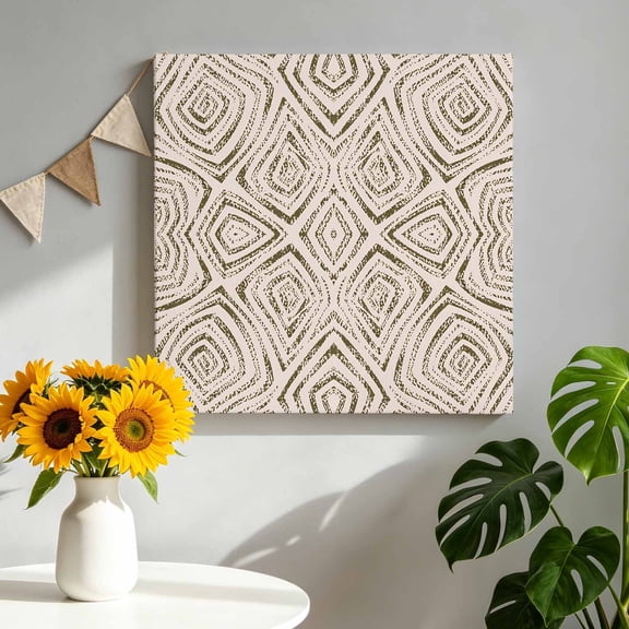 Brown Wavy Lines Canvas Wall Art, Country Abstract Watercolor Geometric Patterns Framed Canvas Wall Decor Picture Print Artwork Decorations for Living Room Office Ready to Hang 8" x 8"