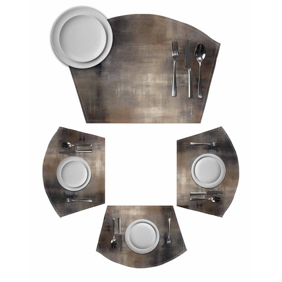 Brown Wedge Shaped Placemats Set of 2, Cotton Linen Fan Place Mats, Modern Abstract Art Ombre Oil Painting Washable Table Mats for Holiday Wedding Party Dinning Coffee Tables 11.8"x17.5"