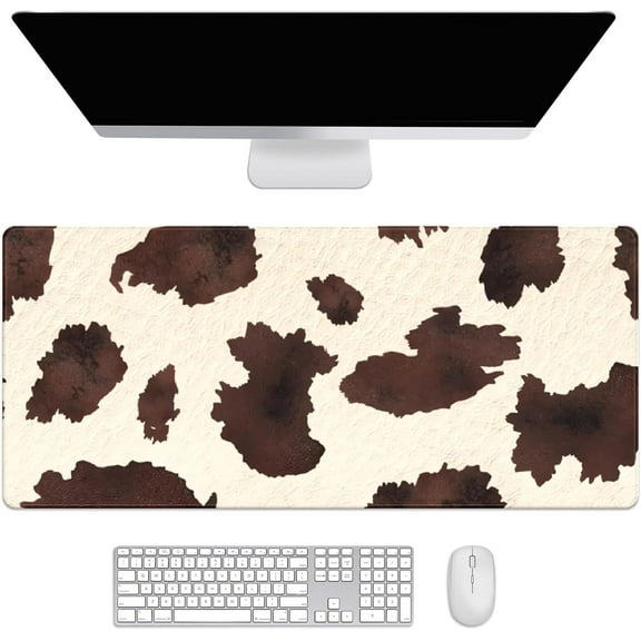 Brown Western Cow Print Desk Mat, Desk Accessory, Cute Workspace, Trendy Workspace, Trendy, 35.4x15.7in Large Gaming Mouse Pad, Cute Desk Topper, Pretty Desk Pad