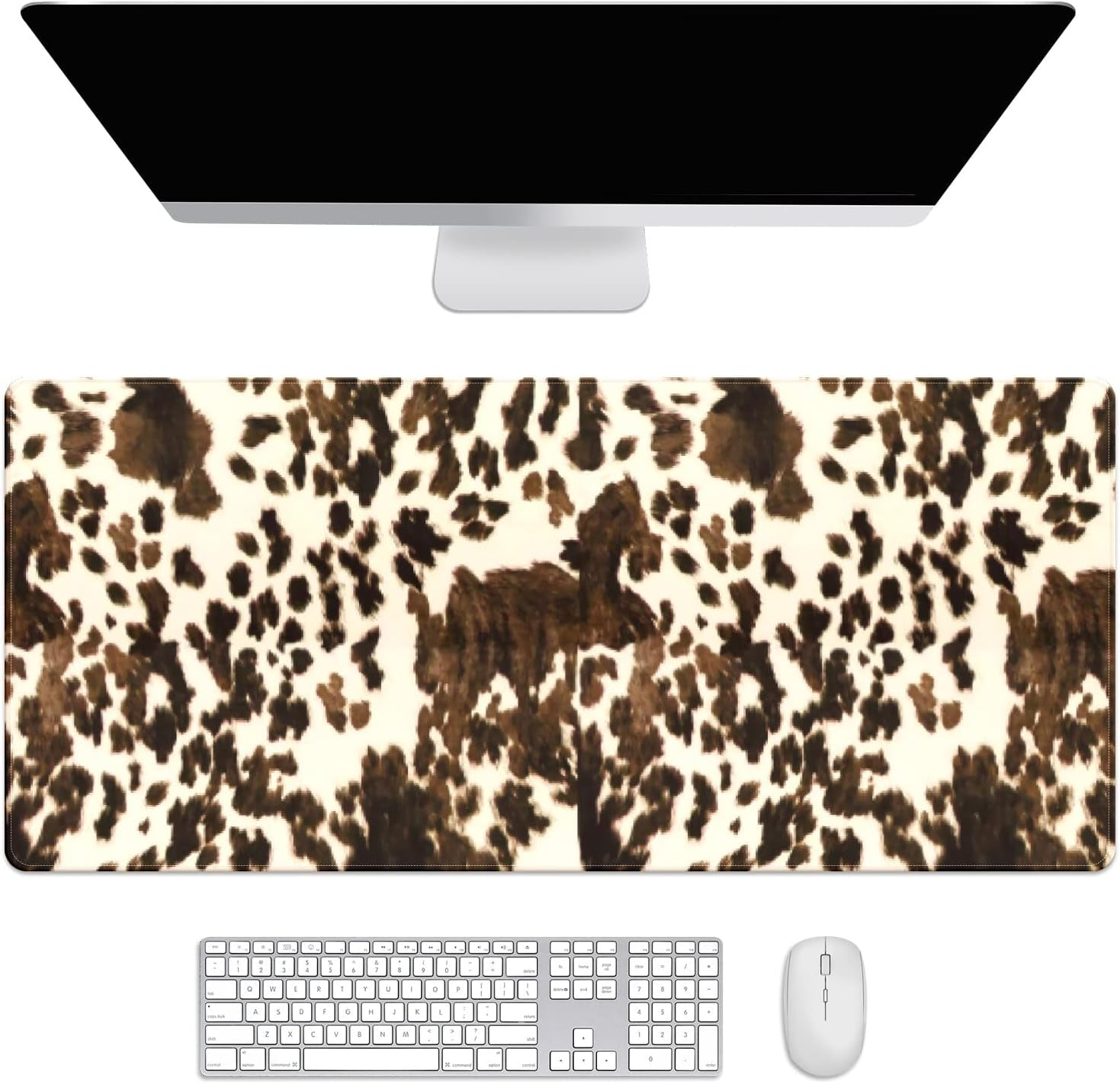Brown Western Cow Print Desk Mat, Desk Accessory, Cute Workspace, Trendy Workspace, Trendy, 35.4x15.7in Large Gaming Mouse Pad, Cute Desk Topper, Pretty Desk Pad