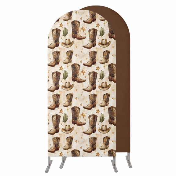 Brown Western Cowboy Arch Backdrop Cover 4 FT,Spandex Wedding Arch Stand Covers Stretchy Backdrop,Vintage Desert Botanical Round Top Party Arched Background for Birthday Event Baby Shower Decorations
