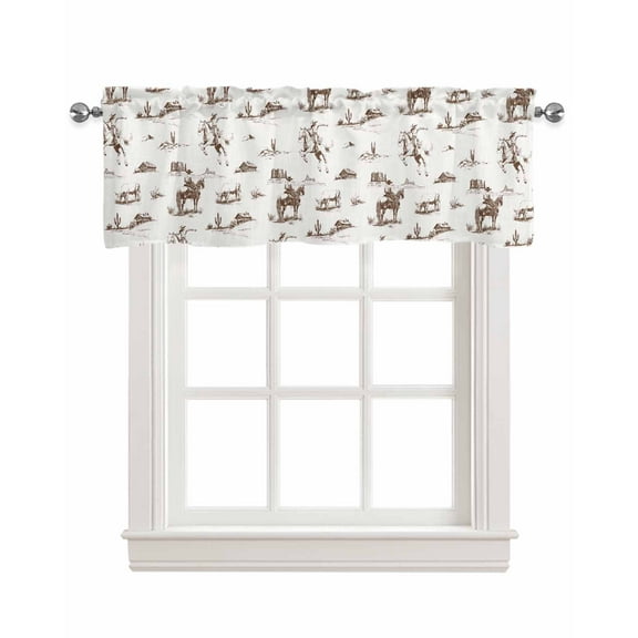 Brown Western Cowboy Kitchen Valances for Windows Farmhouse Linen Window Valance Curtain for Living Room Window Treatment Farmhouse Vintage Ethnic Art Valance Rod Pocket Topper Drape, 54 x 18 Inch