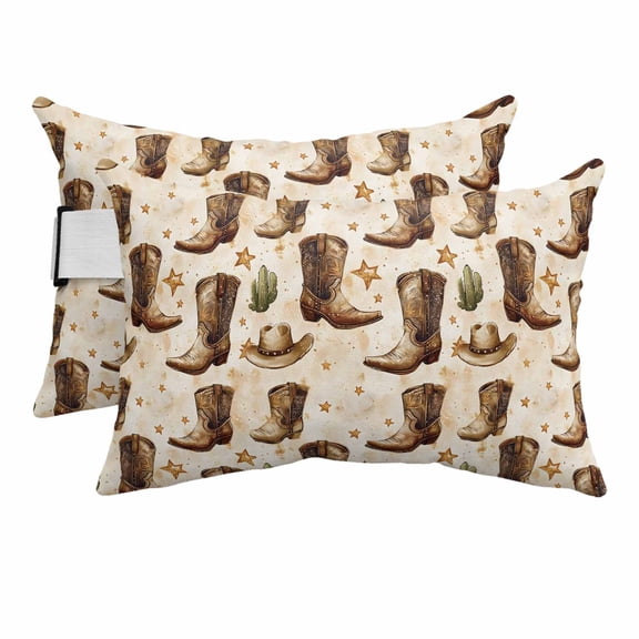 Brown Western Cowboy Outdoor Pillows for Chaise Lounge Chair Beach Headrest Pillow Set of 2 Waterproof Lumbar Pillows with Insert&Strap Vintage Desert Botanical Pillow for Patio Pool 12"x20"