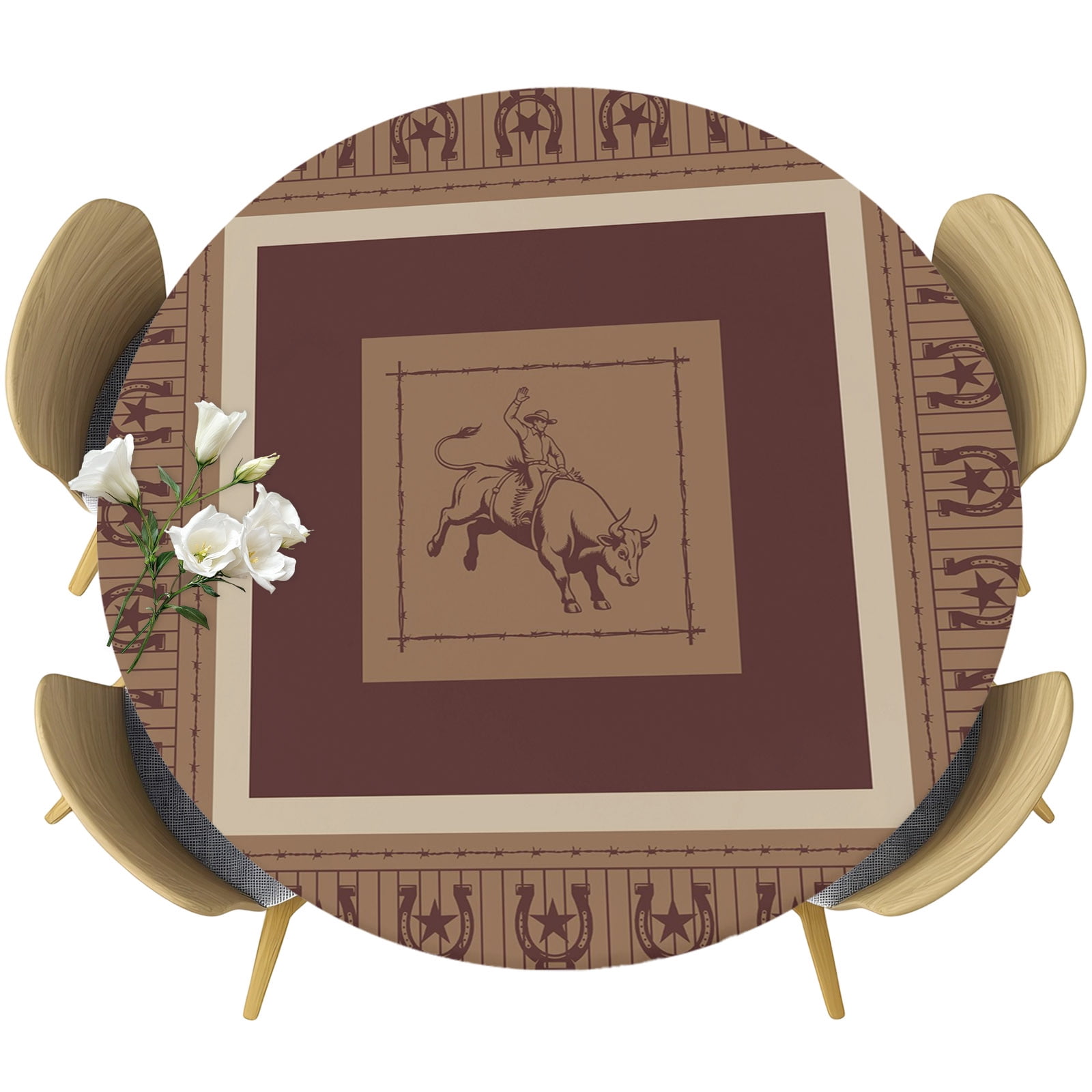Brown Western Cowboy Round Tablecloth 36-44 Inch Round Fitted Table ...