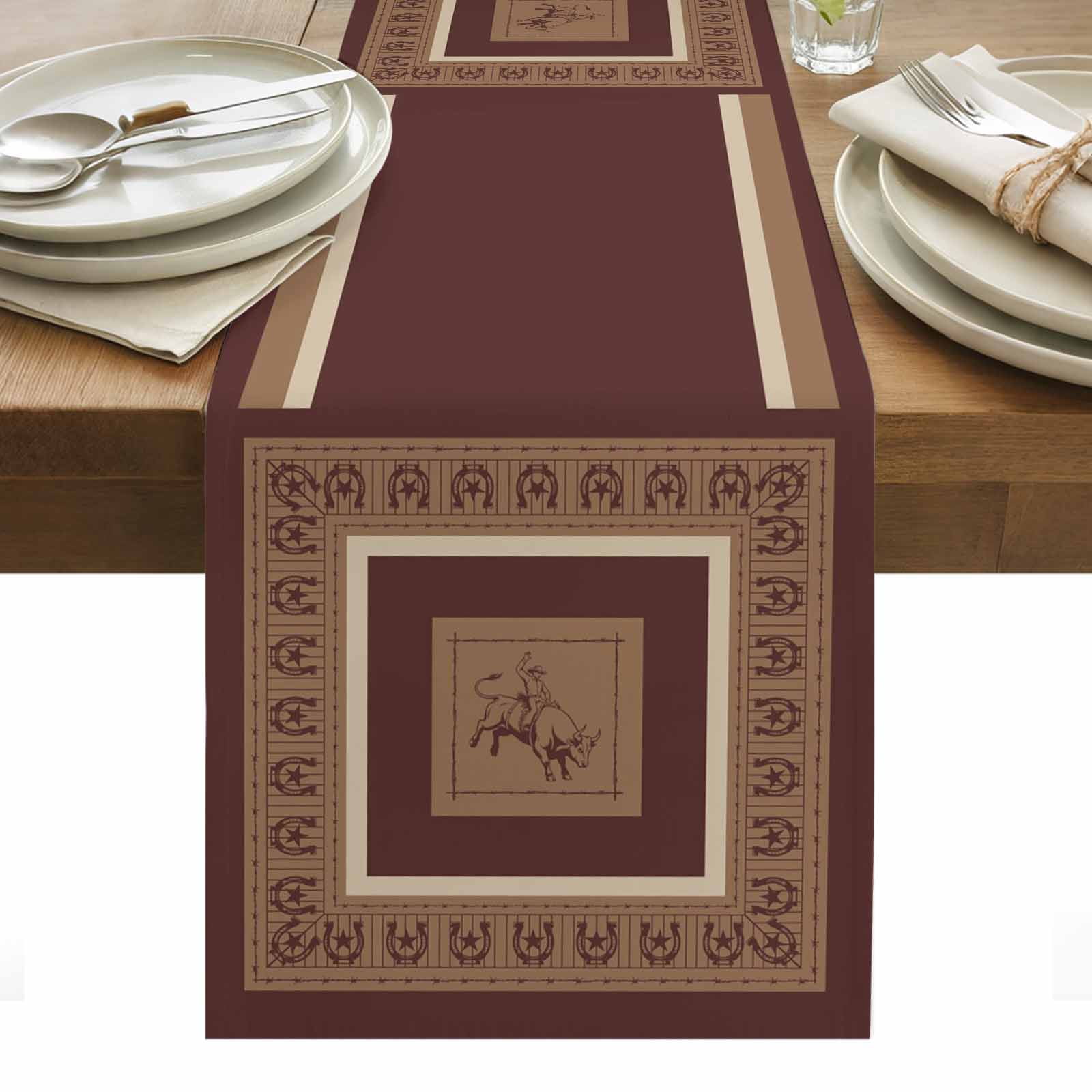 Brown Western Cowboy Table Runner Farmhouse Country Textured ...
