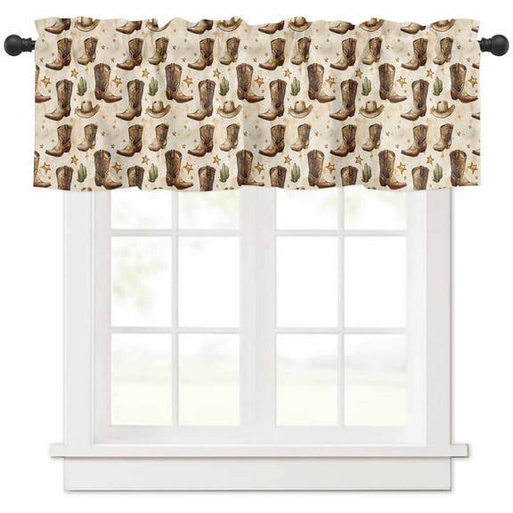 Brown Western Cowboy Valances for Windows Farmhouse Kitchen Curtains Valances Rod Pocket Valance Curtains for Kitchen Windows Vintage Desert Botanical Window Valances for Bathroom Bedroom 42"x18"