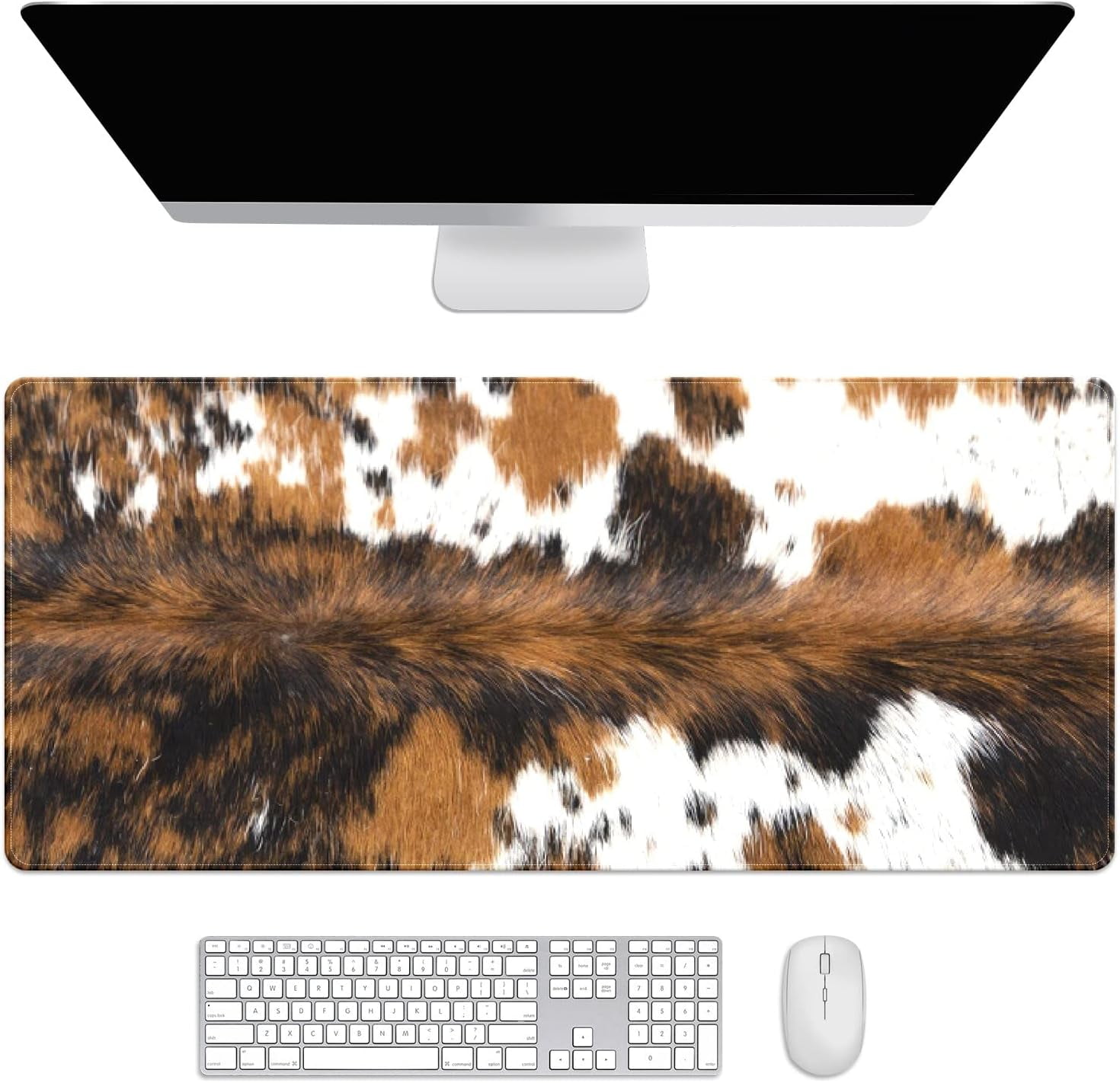 Brown Western Cowhide Print Desk Mat, Desk Accessory, Cute Workspace, Trendy Workspace, Trendy, 35.4x15.7in Large Gaming Mouse Pad, Cute Desk Topper, Pretty Desk Pad