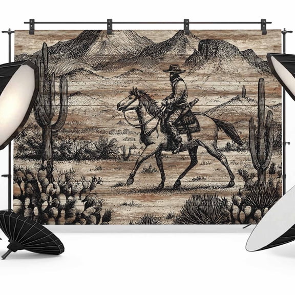 Brown Western Farmhouse Backdrop for Photoshoot, Photography Photo Studio Background Wall Backdrop, Vintage Cowboys Cactus Back Drop Banner Panel for Portraits Wedding Live Streaming Decor 7x5Ft