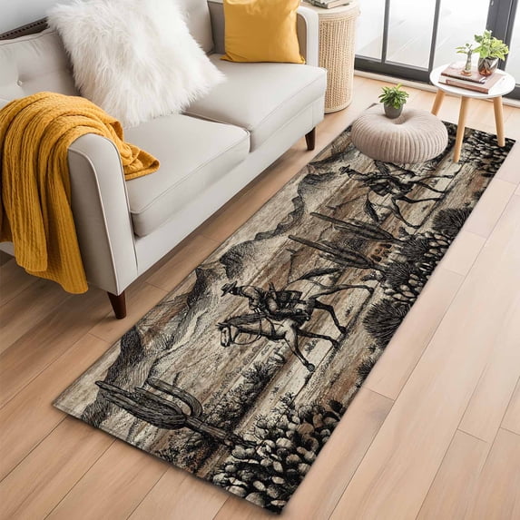 Brown Western Farmhouse Kitchen Runner Rug 2x6 Washable Runners for Hallway Non Slip Vintage Cowboys Cactus Large Area Rug Indoor Floor Carpet for Bathroom Laundry Entryway Bedroom Living Room