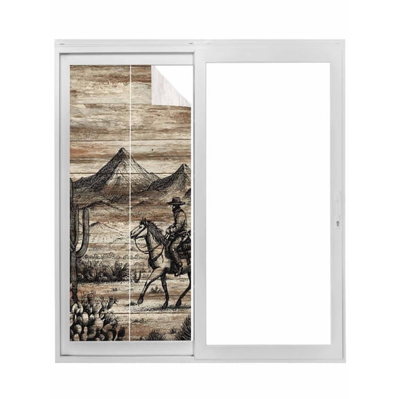 Brown Western Farmhouse Window Privacy Film, Vintage Cowboys Cactus Static Cling UV Sun Blocking Tint Film Heat Control Windows Films for Bedroom Bathroom, Window Stickers 17.7"x39.3"
