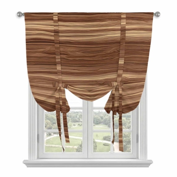 Brown Western Tie Up Curtains for Windows, Adjustable Balloon Window Shades, Vintage Farmhouse Wood Barn Door Kitchen Window Treatments Adjustable Roll Up Curtain for Basement/Nursery 52"x45"