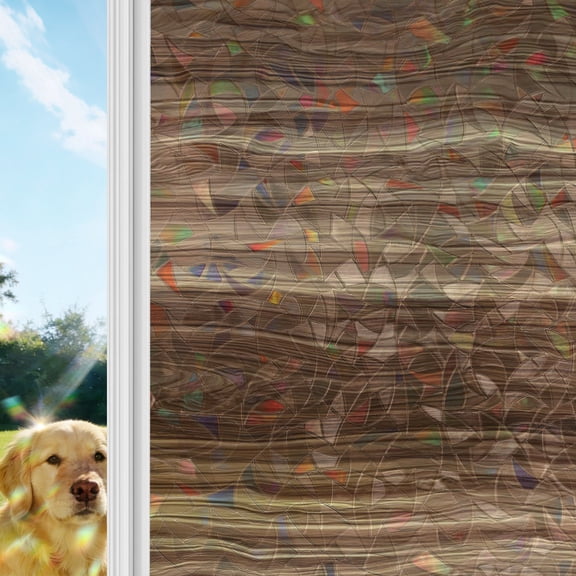 Brown Western Window Privacy Film Stain Glass,Reusable Decorative Rainbow Window Film,Vintage Farmhouse Wood Barn Door Static Cling Sun Blocking Stickers Decals Covers 29.5" x 118" (2pcs)