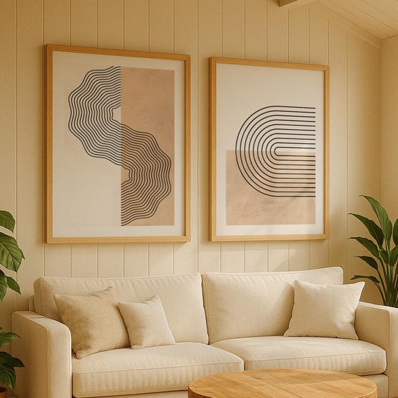 Brown White Abstract Line Art Minimalist Wall Art Print Set Set 2 Unframed Paper Print 8x12