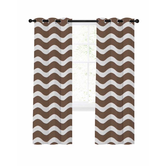 Brown White Blackout Curtains, Light Blocking Print Window Curtains, Modern Abstract Waves Water Ripple Striped Thermal Insulated Window Drapes for Living Room Kitchen Cafe 2 Panels, 55"W x 39"L