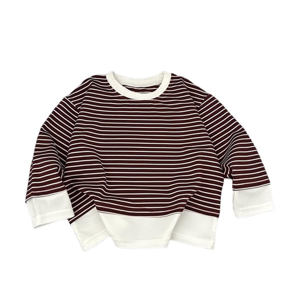 Brown White Boys Striped Long Sleeve Shirt for Kids Kids, Soft Polyester Casual Top with Faux Two Piece Layered Look & Loose Fit,Size 6-12 Months