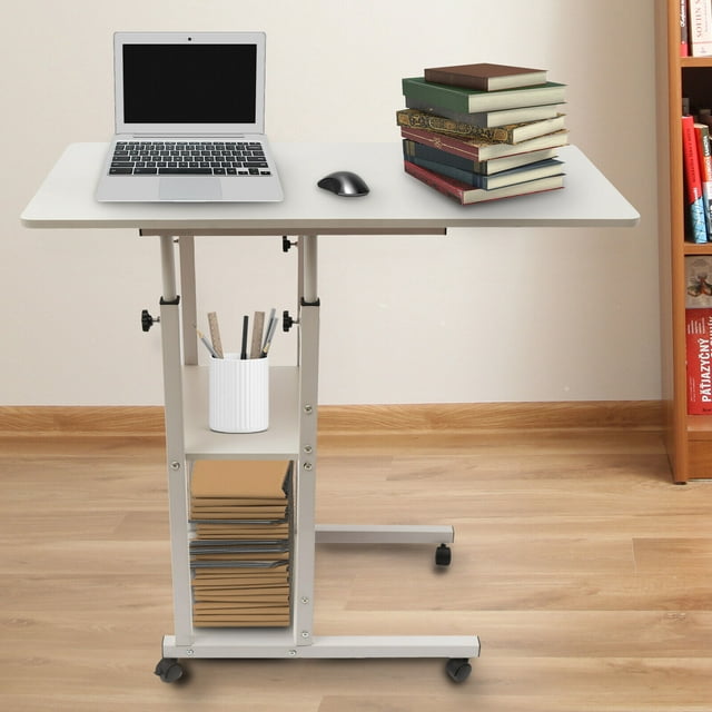 Brown/White C Shaped Chair Side Table TV Tray Laptop Desk Sofa Bed Side