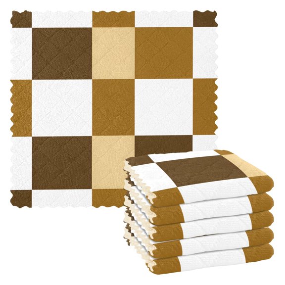 Brown White Check Pattern Dish Towels 6 Pack Kitchen Cleaning Dish Cloths Absorbent Reuseable Cleaning Cloths 11'' x 11''