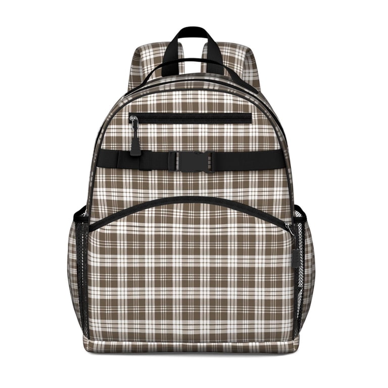 brown checkered mini backpack BinkyBro (Checks) A fixed handle adds versatility for a quick grab Khaki Checkered Print Mini Backpack