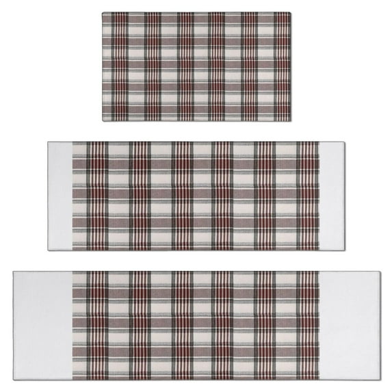 Brown and White Checkerboard Checkered Pattern Kitchen Rugs Sets Of 3,Kitchen Runner Rugs Non Skid Washable,Decorative Kitchen Floor Mats for Kitchen,Sink,Laundry,17"x30"+ 17"x47" + 17"x59"