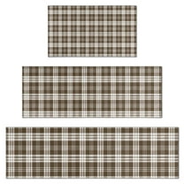 Brown and White Checkerboard Checkered Pattern Kitchen Rugs Sets Of 3,Kitchen Runner Rugs Non Skid Washable,Decorative Kitchen Floor Mats for Kitchen,Sink,Laundry,17"x30" 17"x47" 17"x59"