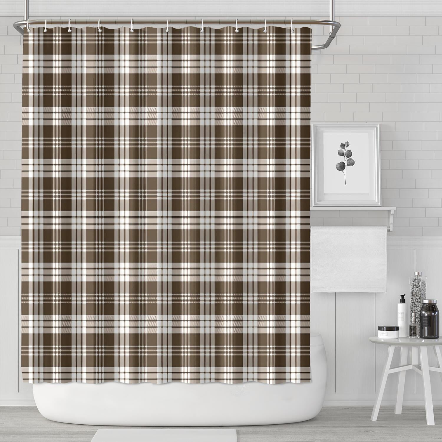 Brown and White Checkerboard Checkered Pattern Shower Curtain 84"x72" ,Bathroom Decorative Shower Curtains Set with 12 Hooks,Modern Waterproof Washable Shower Curtain