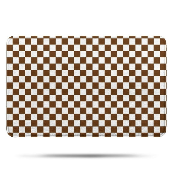 Brown and White Checkerboard Pattern Bathroom Rugs Mat,Non Slip Microfiber Bathroom Rug,Rubber Backing,Soft Bathroom Mats for Bathroom Floor,Tub and Shower,17x27in(43x68cm)