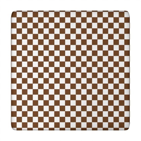 Brown and White Checkerboard Pattern Square Fitted Tablecloth with Elastic Edge,Square Table Cover,Washable Elastic Table Cover for Home Kitchen Party Decor 34"x34"