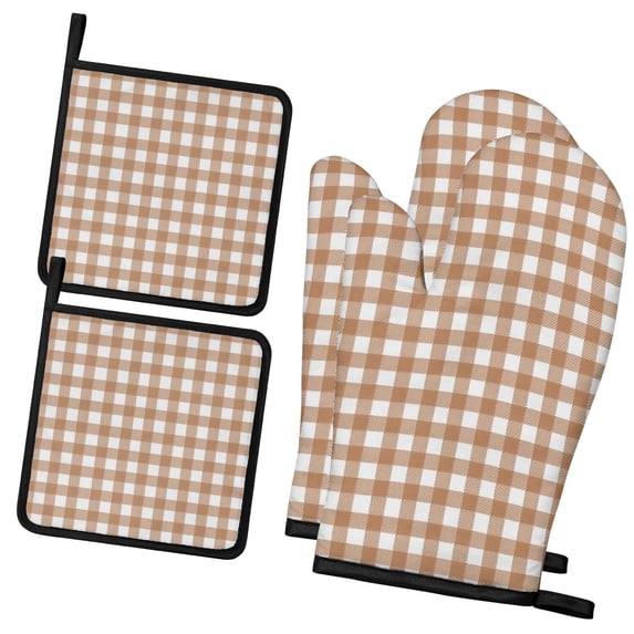Witite Pattern Brown and White Checkered Pattern 2 Pack Oven Mitts Pot Holders Set ...