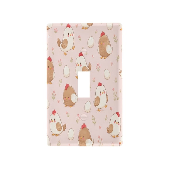 Brown White Chicken Pattern Decorative Wall Plate, Flame Retardant PC Plastic Light Switch & Outlet Cover with Mounting Screws Fits Toggle Switch