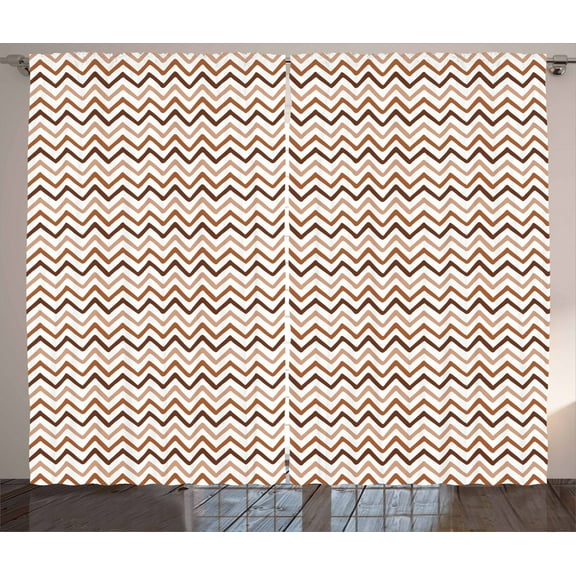 Ambesonne Brown and White Curtains 2 Panel Set, Chevron Stripes, 108" x 108", Brown Pale Brown White