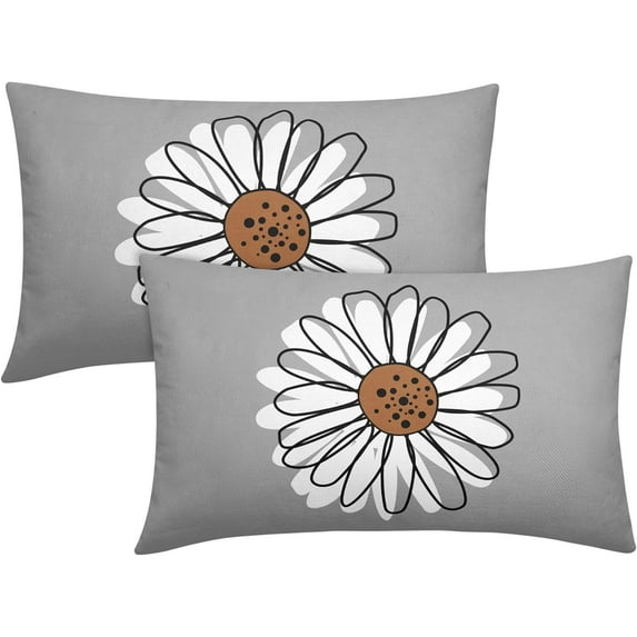 Brown White Daisy Pillow Covers 12x20 Set of 2 Spring Summer Gray Colored Decorative Throw Pillows Outdoor Modern Art Flower Pillowcase Lumbar Linen Cushion Case for Home Sofa Couch Bed