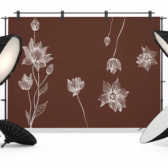 Brown White Floral Backdrop for Photography,Fabric Photo Background Backdrop,Abstract Art Summer Botanical Photo Booth Background for Portrait Photoshoot Video Wedding Studio Decoration Banner 8x6ft