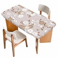 thumbnail image 1 of Brown White Floral Table Cloths for 6 Foot Rectangle Tables, Spring Botanical Leaves Farmhouse Patio Waterproof Elastic Fitted Tablecloths, Washable Rectangular Table Cover for Camping, 1 of 8