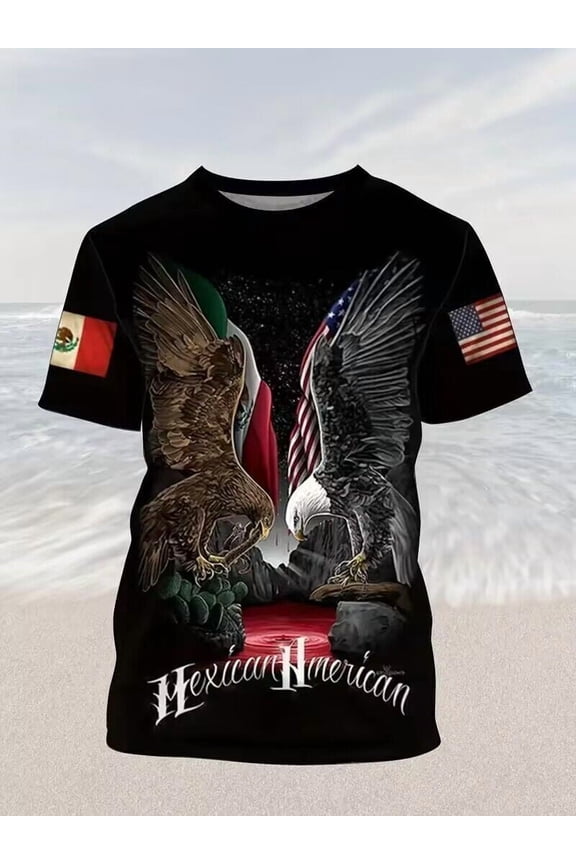 Brown White Flying American Bald Eagle Graphic Fashion Trendy Men Tee