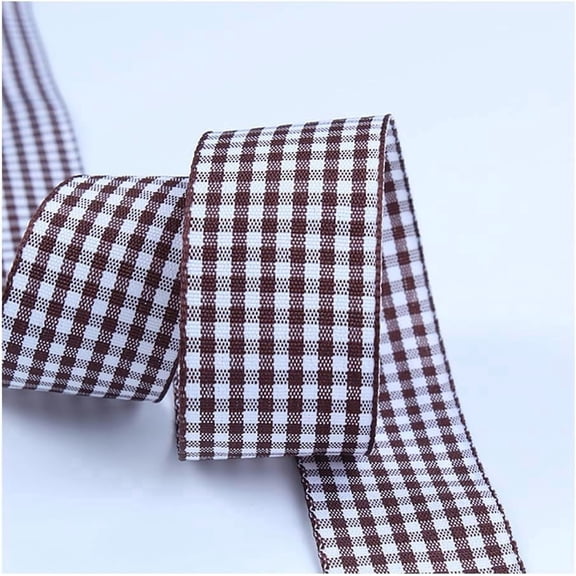 Brown White Gingham Plaid Ribbon 50 Yards 1.5 Inch Wide Plaid Wired Edge Ribbon Polyester Fabric for DIY Crafts Gift Wrapping Easter Bow Wreath Decor
