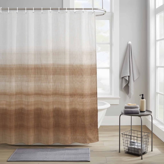Brown White Gradient Fabric Shower Curtain for Bathroom Abstract Ombre Texture Modern Art Waterproof Polyester Bath Curtain with 12 Hooks Washable Shower Curtain with Grommets 48"x72"