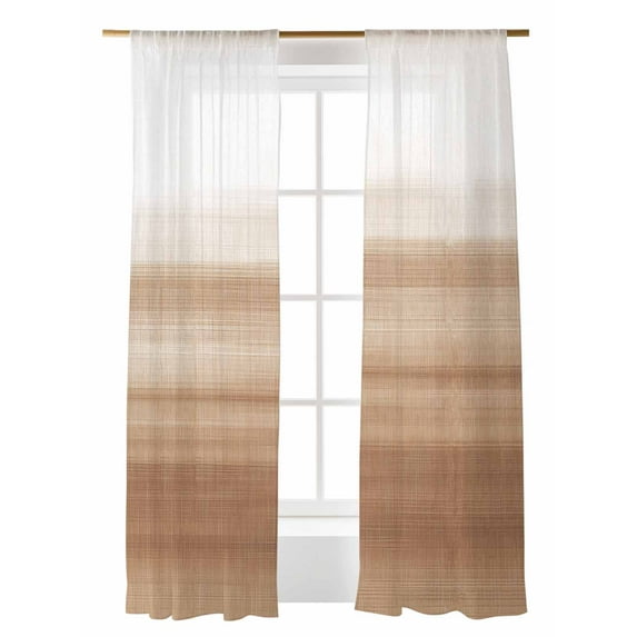 Brown White Gradient Sheer Curtains 96 Inch Long 2 Panels, Abstract Ombre Texture Modern Art Light Filtering Rod Pocket Semi Sheer Curtains, Sheer Voile Drapes for Living Room Bedroom, 52"x96"